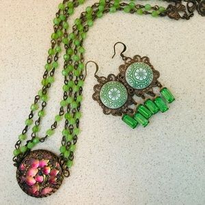 Bohemian Necklace & Earrings Set•Vintage Upcycled